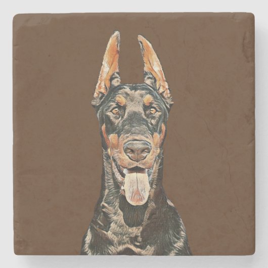 Gorgeous Painted Doberman Pinscher Marble Unterset Steinuntersetzer (Vorderseite)