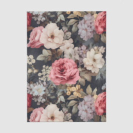Gorgeous Painted Flowers on a Dark Background Seidenpapier