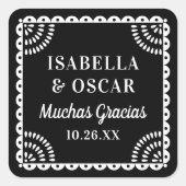 Gorgeous Papel Picado Black Gastgeschenk Hochzeit Quadratischer Aufkleber (Vorderseite)