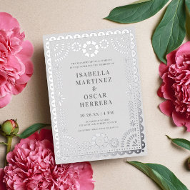 Gorgeous Papel Picado Boda Wedding Silver REAL Folieneinladung