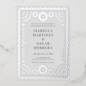 Gorgeous Papel Picado Boda Wedding Silver REAL Folieneinladung (Vorderseite)
