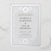 Gorgeous Papel Picado Boda Wedding Silver REAL Folieneinladung (Vorderseite)