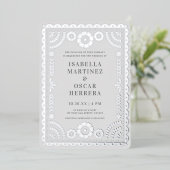 Gorgeous Papel Picado Boda Wedding Silver REAL Folieneinladung (Stehend vorne)