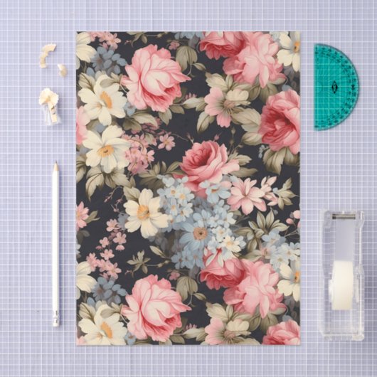 Gorgeous Pattern of Flowers on a Dark Background Seidenpapier (Handwerk)