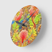Gorgeous Peach farbige botanische Stickerei Runde Wanduhr (Winkel)