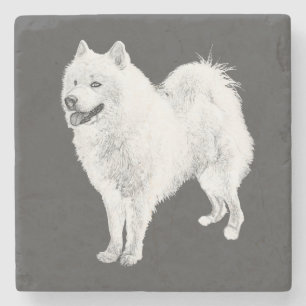 Gorgeous Pencil Gezeichnet Samoyed Dog Marmor Unte Steinuntersetzer