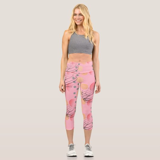 Gorgeous Pink Atomtex Pattern Yoga Capri Leggings (Vorderseite)