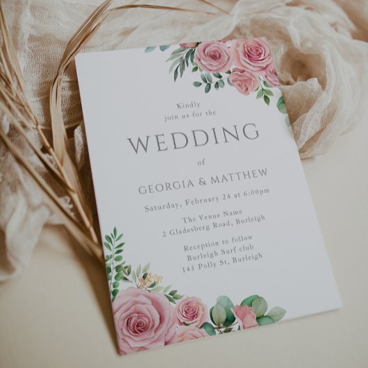 Gorgeous Pink Blush Flowers Elegant Wedding Einladung