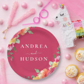 Gorgeous Pink Watercolor Flowers Wedding Pappteller (Party)