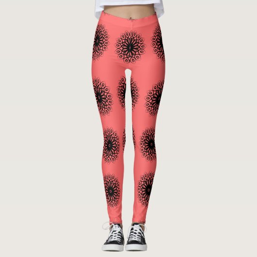 Gorgeous Red Mandela Pattern Leggings (Vorderseite)