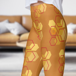 Gorgeous Red Ochre Honeycomb Pattern Leggings