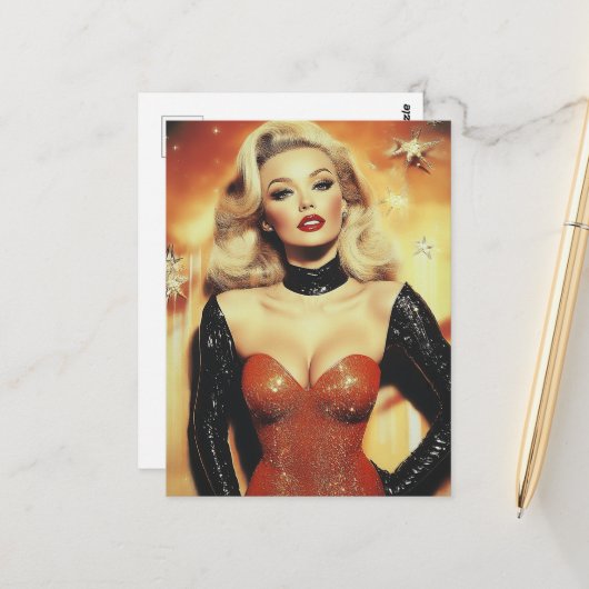Gorgeous Retro Blond Woman Postkarte (Vorderseite/Rückseite Beispiel)