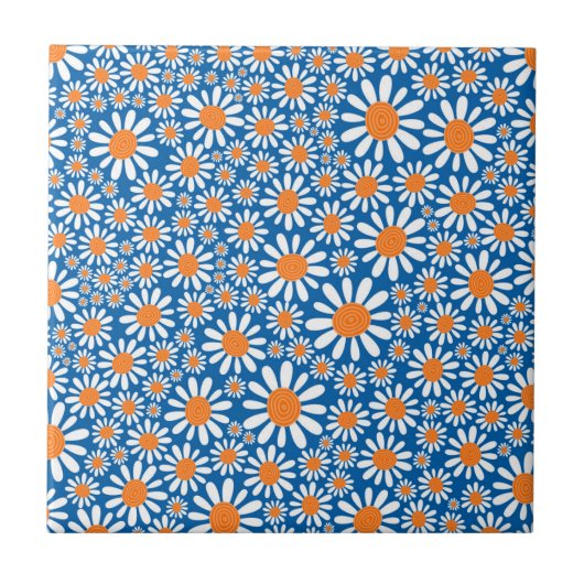 Gorgeous Retro Daisy Pattern Fliese (Vorderseite)