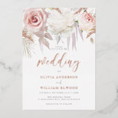 Gorgeous Rose Gold & Blush Floral Wedding Folieneinladung (Vorderseite)
