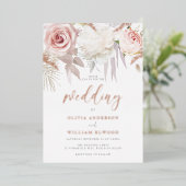 Gorgeous Rose Gold & Blush Floral Wedding Folieneinladung (Stehend vorne)