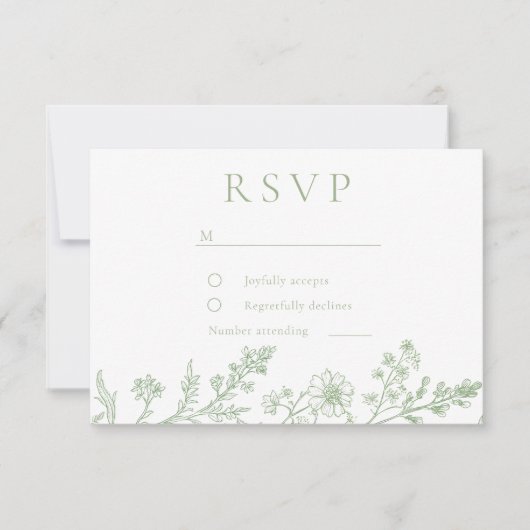 Gorgeous Sage Line Art Wedding  RSVP Karte (Vorderseite)