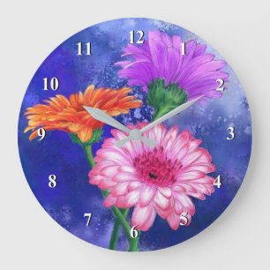 Gorgeous Three Color Gerberas Clock Painting Große Wanduhr