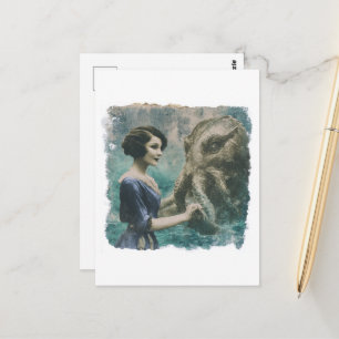 Gorgeous Vintage Lady und ein Oktopus-Seemonster Postkarte