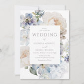 Gorgeous Watercolor Dusty Blue Floral Wedding Einladung (Vorderseite)
