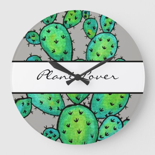 Gorgeous Watercolor Prickly Cactus Große Wanduhr (Vorderseite)