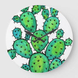 Gorgeous Watercolor Prickly Cactus Große Wanduhr