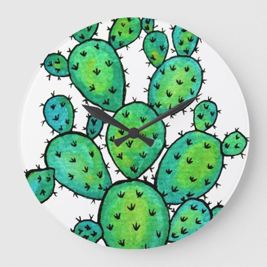 Gorgeous Watercolor Prickly Cactus Große Wanduhr (Vorderseite)