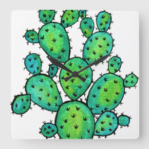 Gorgeous Watercolor Prickly Cactus Quadratische Wanduhr