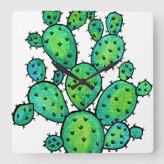 Gorgeous Watercolor Prickly Cactus Quadratische Wanduhr (Vorderseite)
