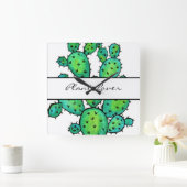 Gorgeous Watercolor Prickly Cactus Quadratische Wanduhr (Zuhause)