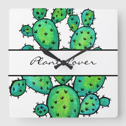 Gorgeous Watercolor Prickly Cactus Quadratische Wanduhr (Vorderseite)