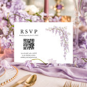 Gorgeous Watercolor Wisteria QR Code Wedding RSVP Karte