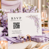 Gorgeous Watercolor Wisteria QR Code Wedding RSVP Karte