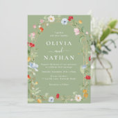 Gorgeous Wildflower Wreath Sage Wedding  Einladung (Stehend Vorderseite)