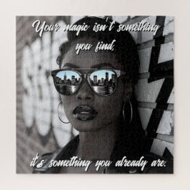 Gorgeous Woman in City with Sunglasses and Quote Puzzle