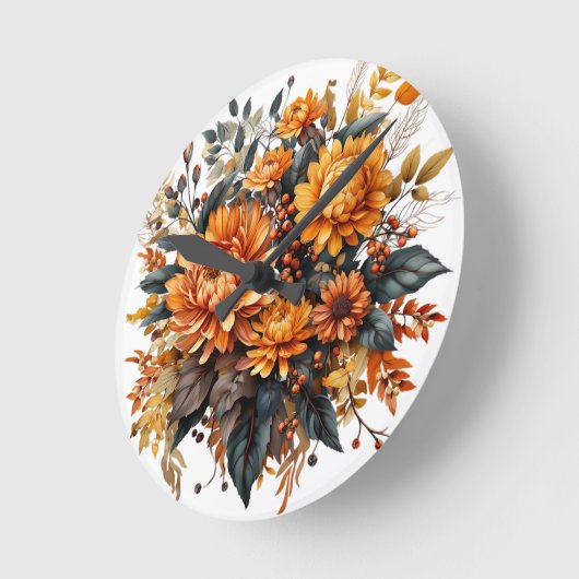 Gorgeus Fall Floral Runde Wanduhr (Winkel)