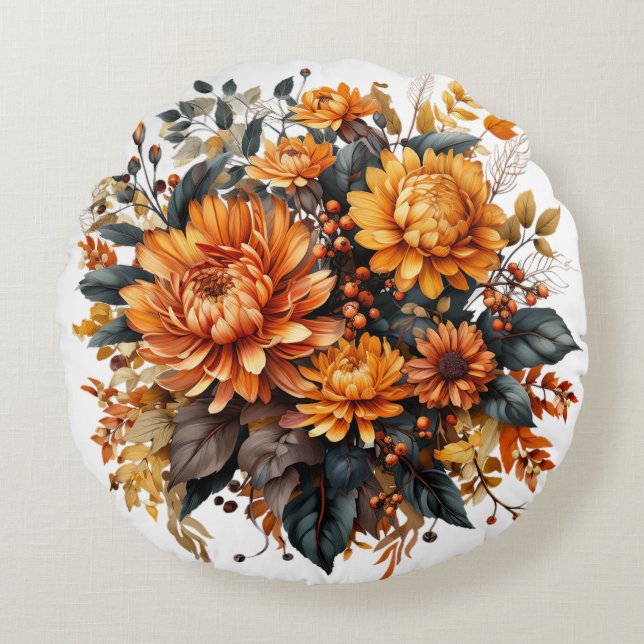 Gorgeus Fall Floral Rundes Kissen (Vorderseite)