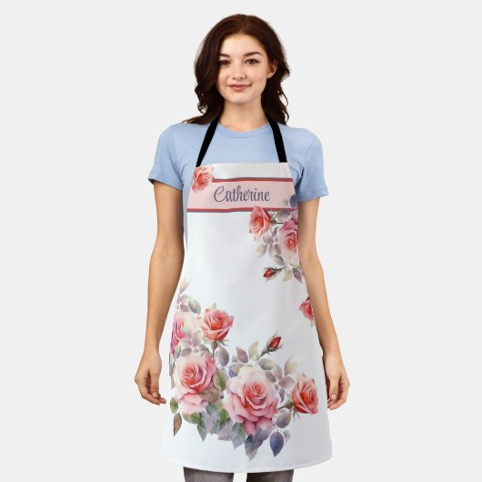 Gorgey Pink Roses Personalisiert Schürze (Getragen)
