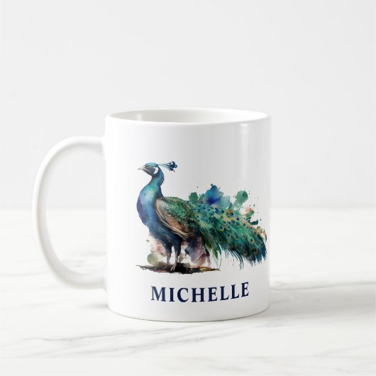 Gorgey Watercolor Personalisiert Peacock Kaffeetasse (Links)