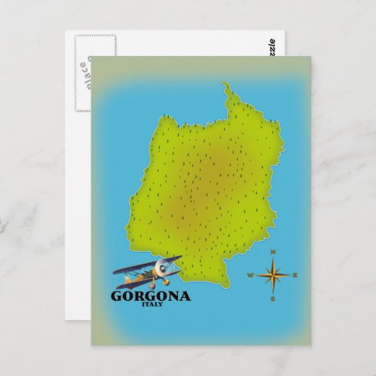 Gorgona Italien Karte Reiseplakat. (Vorne/Hinten)