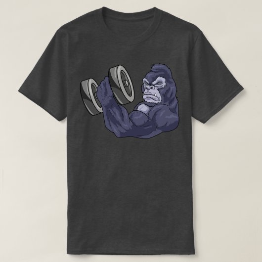 Gorilla als Bodybuilder mit Barbell T-Shirt (Design vorne)