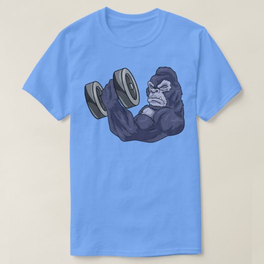 Gorilla als Bodybuilder mit Barbell T-Shirt (Design vorne)