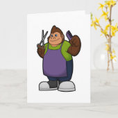 Gorilla als Friseur mit Schere & Kamin Karte (Gelbe Blume)