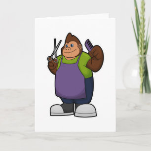 Gorilla als Friseur mit Schere & Kamm Karte
