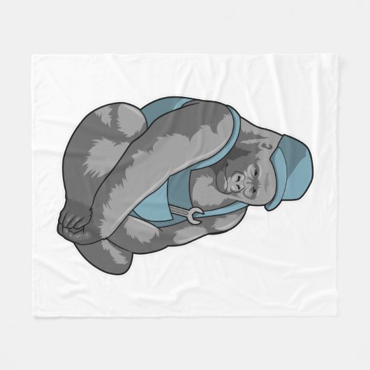 Gorilla als Handwerker mit Wrench Fleecedecke (Vorderseite (Horizontal))