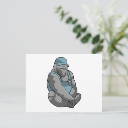 Gorilla als Handwerker mit Wrench Postkarte (Stehend Vorderseite)