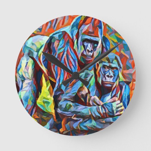 Gorilla Ape Abstrakte Tiere Kunst und Kultur Runde Wanduhr (Vorderseite)