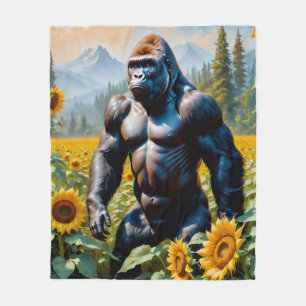 Gorilla Ape in einem Feld der Sonnenblumen Fleecedecke