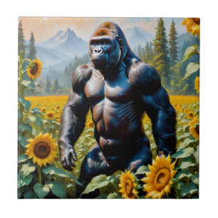 Gorilla Ape in einem Feld der Sonnenblumen Fliese