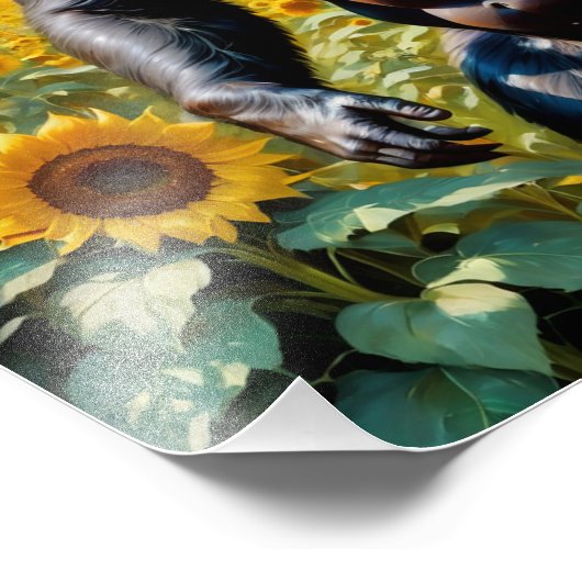 Gorilla Ape in einem Feld der Sonnenblumen Fotodruck (Ecke)