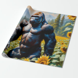 Gorilla Ape in einem Feld der Sonnenblumen Geschenkpapier